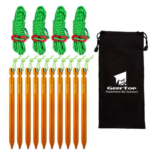 Geertop 7.1" Tent Stakes (10) + 4mm Reflective Guylines (4) [Colour Option: Golden]